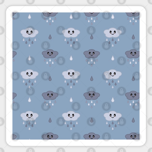 Kawaii Cute Rain Cloud Pattern in Blue Sticker by Kelly Gigi